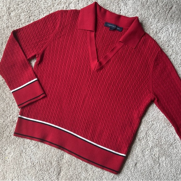 ⭐️BOGO FREE⭐️ TOMMY HILFIGER Cropped Cable Red-white-blue Sweater S - Picture 3 of 10